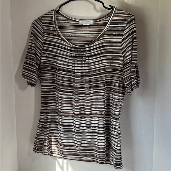 Liz Claiborne Tops - Liz Claiborne petite brown tan white top size petite medium